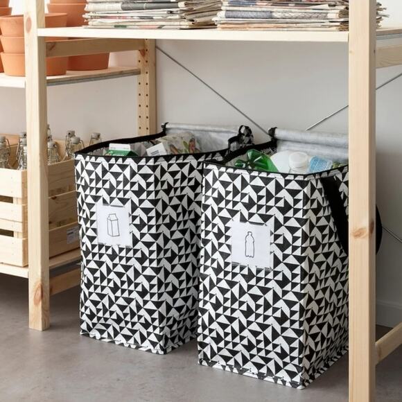 IKEA - KNALLA Two (2) Tote Bags 12 Gal Black & White Geometric Storage Bag Zip - Picture 8 of 10